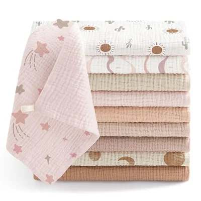 bearmoss Muslin Squares Cloths 100% Cotton Baby Burp Cloth 25x25CM Large Ultra-Absorbent Burp Cloth Soft Baby Face Towel for Newborn Baby Boy and Girl, 10Pack (Neutral) - Dreamland