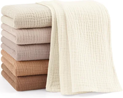 bearmoss Muslin Squares Cloths 100% Cotton Baby Burp Cloth 60x60CM Large Ultra-Absorbent Soft Baby Face Washcloths for Newborn Baby Boy and Girl, 6Pack (Pink Brown)