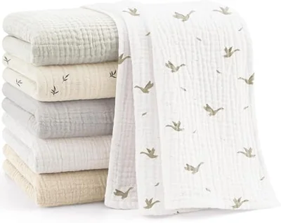 bearmoss Muslin Squares Cloths 100% Cotton Baby Burp Cloth 60x60CM Large Ultra-Absorbent Soft Baby Face Washcloths for Newborn Baby Boy and Girl, 6Pack (Goose) - Goose / L