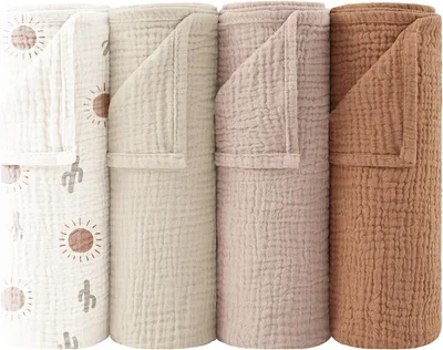 bearmoss Muslin Squares Cloths 100% Cotton Baby Burp Cloth 60x60CM Large Ultra-Absorbent Soft Baby Face Washcloths for Newborn Baby Boy and Girl, 4Pack (Sunshine) - Sunshine / L