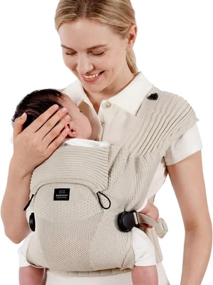 Bebamour Knit Baby Carrier,Cozy and Lightweight Carrier for 4-24 Months,Ergonomic Baby Carrier with Head Hood, Khaki - Khaki