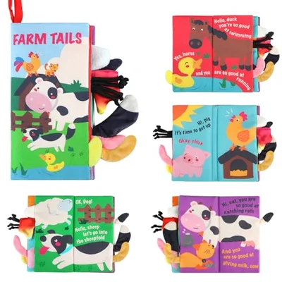 beiens Baby Books, Touch and Feel Crinkle Cloth Books for Babies, Baby Essentials for Newborn, Car Seat Gifts for 0 3 6 12 Months - Farm Tails-only 1 Book