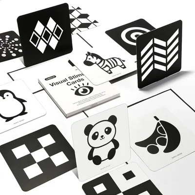 beiens Newborn Essentials Baby Sensory Toys Cards, Black and White Brain Development Toys, Visual Stimulation Learning Activity Cards for 0-12 Months, 40 Pages 5.5'' x 5.5'' Baby Gifts