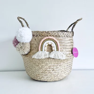 Bellybambino Macrame Rainbow Pom Pom Basket