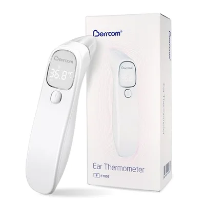 Berrcom Forehead and Ear Digital Thermometer Medical Baby Thermometer Non Contact Infrared Thermometer for Adults and Kids with Fever Alarm, °C/°F Switch, LED Display - White, Blue / Forehead Thermometer JXB-183