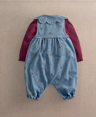 Berry Demin Dungarees & Ribbed Bodysuit Set - 0-3 Months