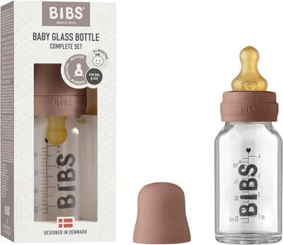 BIBS 2 Pack Slow Flow Glass Baby Bottle Round Latex