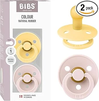 BIBS Colour Round Baby Soothers, Pack of 2, Size 1, Iron/Blue