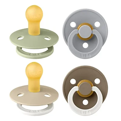 BIBS Dummies Colour 4-Pack, BPA Free Dummy Pacifier, Round Nipple Soothers, Natural Rubber Latex, Made in Denmark. 0-6 Months (Pack of 4), Vanilla Glow Mix