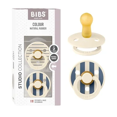 BIBS Colour Holiday Soother 2-Pack, BPA Free Dummy Pacifier, Round Nipple. Natural Rubber Latex, Made in Denmark, Size 1 (0-6 Months), Sage/Hunter Green - Jasmine Fossil Grey / Size 2 | 6+ Months