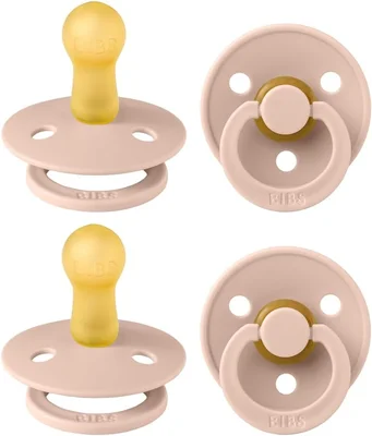 BIBS Dummies Colour 4-Pack, BPA Free Dummy Pacifier, Round Nipple Soothers, Natural Rubber Latex, Made in Denmark, Size 1 (0-6 Months), Baby Blue