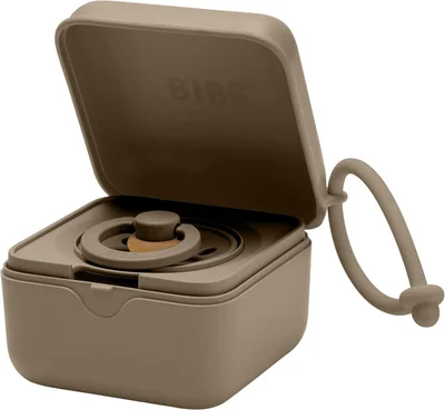 BIBS Pacifier Box with Strap. Soother Holder and Steriliser case. 100% BPA Free Food-Grade Material. Made in Denmark. Dark Oak