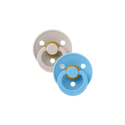 BIBS Colour Round Baby Soothers, Pack of 2, Size 1, Iron/Blue - Mushroom Breeze / 2