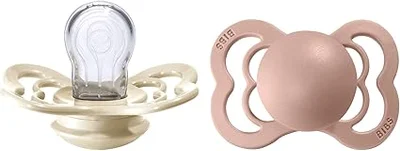 BIBS Supreme Dummies 2 Pack, Symmetrical Nipple, BPA Free, Silicone Dummy Pacifier, Size 1 (0-6 Months), Ivory/Blush