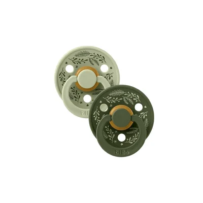 BIBS World Latex Pacifier Colour Holiday Leaf 2 Pack - Sage/Hunter Green