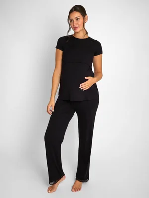 Black Lace Maternity & Nursing Pyjamas Set - Size Small