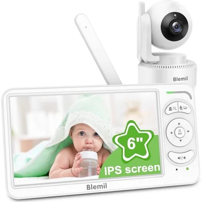 Blemil BabyMonitor with Camera and Audio, 6'' IPS Screen Baby Camera Monitor No WiFi, 30-Hrs Battery, ECO, Night Vision,2-Way Talk, Travel Video Baby Monitor Portable - Default