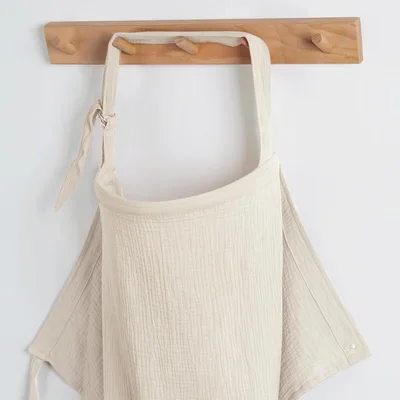 Blissful Diary Muslin Nursing Cover for Breastfeeding, Breathable Breastfeeding Cover up with Arch Neckline for Women, Nursing Apron - Cream