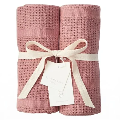 Bloomsbury Mill - Cellular Blankets Baby - 100% Organic Cotton - 2 Pack - Blush Pink - Newborn Essentials - Soft Breathable Baby Blankets for Pram, Cot, Moses Basket - 75x95cm