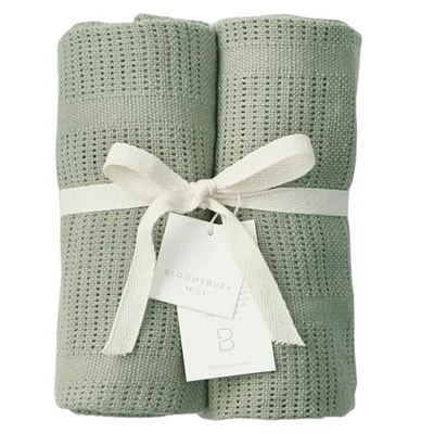 Bloomsbury Mill - Cellular Blankets Baby - 100% Organic Cotton - 2 Pack - Sage Green - Newborn Essentials - Soft Breathable Baby Blankets for Pram, Cot, Moses Basket - 75x95cm - Sage / Crib