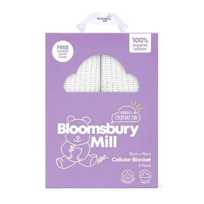 Bloomsbury Mill - Cellular Blankets Baby - Soft 100% Organic Cotton Baby Blanket - Pack of 2 - Essentials For Newborn - Ideal for Cot Bed, Travel, Car Seat, Pram, Moses Basket - Cream 75x95cm