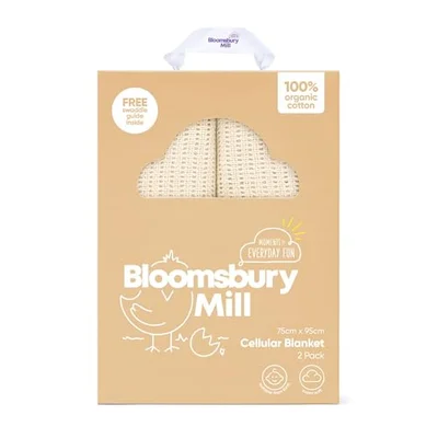 Bloomsbury Mill - Cellular Blankets Baby - Soft 100% Organic Cotton Baby Blanket - Pack of 2 - Essentials For Newborn - Ideal for Cot Bed, Travel, Car Seat, Pram, Moses Basket - Cream 75x95cm - Cream / 75x95 cm (Pack of 2)