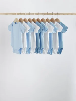 Blue 10 Pack Plain Baby Bodysuits
