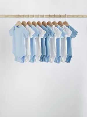 Blue 10 Pack Plain Baby Bodysuits