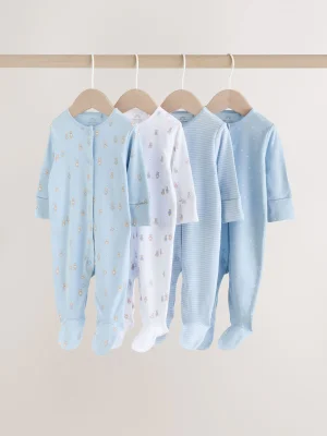 Blue 4 Pack Baby Bear Sleepsuit (0-2yrs) - 4 Pack / Blue