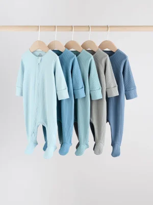 Blue 5 Pack Baby Two Way Zip Sleepsuits (0-2yrs) - Size 5lb