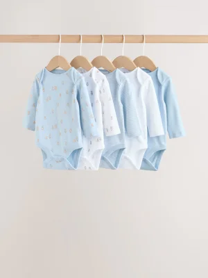 Blue 5 Pack Long Sleeved Baby Bear Bodysuit - Size 5lb