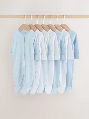 Blue 7 Pack Baby Bear Sleepsuit