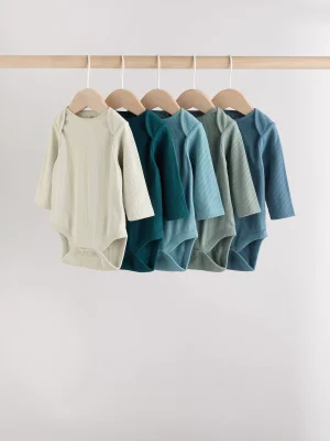 Blue Baby Long Sleeve Bodysuits 5 Pack - Size First Size