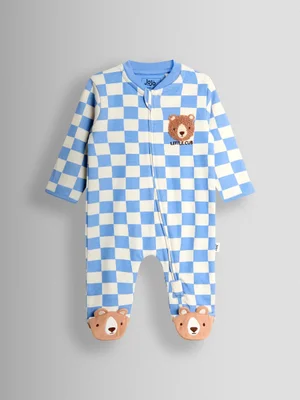 Blue Bear Chequered Appliqué Zip Footed Sleepsuit - Size Newborn - Default
