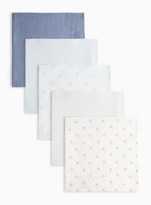 Blue Bear Print Muslin Squares 5 Pack One Size - Blue / One Size