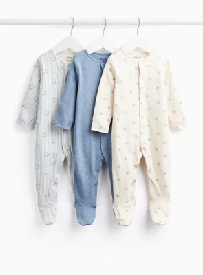 Blue Bear Stripe Bodysuits 3 Pack Newborn - Blue / Newborn