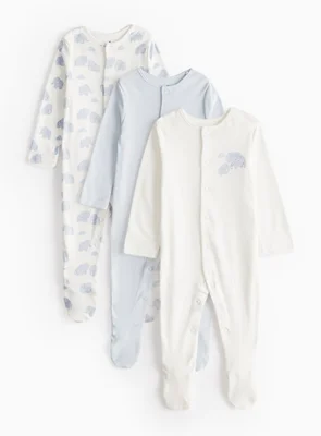 Blue Elephant Printed Sleepsuits 3 Pack  Up to 3 mths