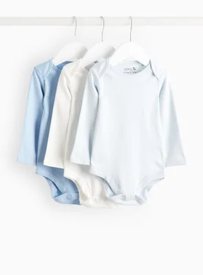 Blue Long Sleeve Bodysuits 3 Pack Newborn - Blue / Newborn