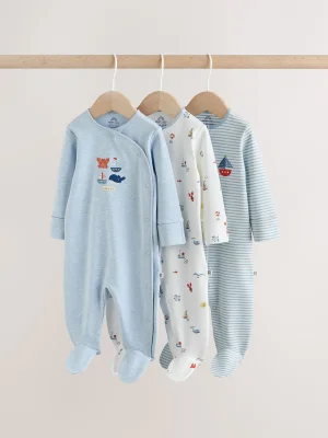 Blue Nautical Baby Sleepsuits 3 Pack (0-2yrs) - Size 5lb