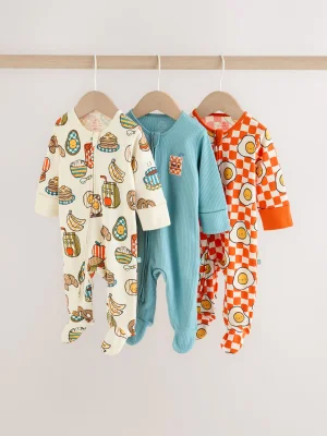 Blue/Orange Brunch Baby Sleepsuit 3 Pack (0mths-2yrs) - Size First Size