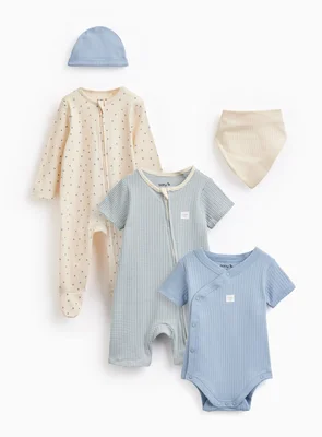 Blue Printed 5-Piece Starter Set Newborn - Blue / Newborn