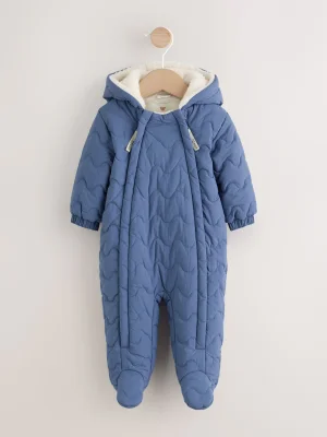 Blue Quilted Hooded Nylon Baby All-In-One (0-18mths) - Size First Size