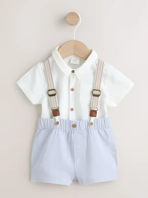 Blue Shirt Body Shorts and Braces Baby Set 3 Piece (0mths-2yrs) - Size Up To 1Mth - Blue / 0-1m