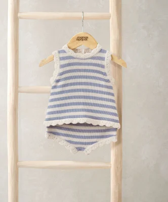 Blue Striped Knitted Top & Shorts