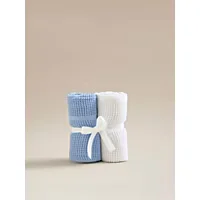 Blue & White Cotton Cellular Shawl Blanket - Set of 2 | Baby | George at ASDA