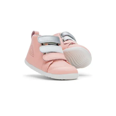 Bobux Step Up Hi Court Switch Basketball Boots - Seashell / Silver Metallic + White - 20 EU (3.5 UK)