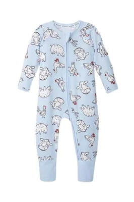 Bonds Baby Wondersuit, Cotton, Farmyard Print, Two-Way Zip (3-6 Months) - Blue / 3-6 Months