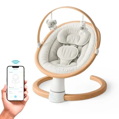 BooBoo Baby Baby Swing and Bouncer Seat with Bluetooth Audio & Toy Bar - Portable Baby Bouncer Swinging Chair and Rocker with 5 Built-in Sounds, Remote Control & Carry Case