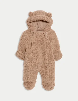 Borg Zip Pramsuit (0-12 Mths) - Mocha