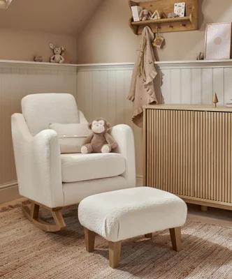 Bowdon Nursing Chair & Footstool - Off-White Boucle